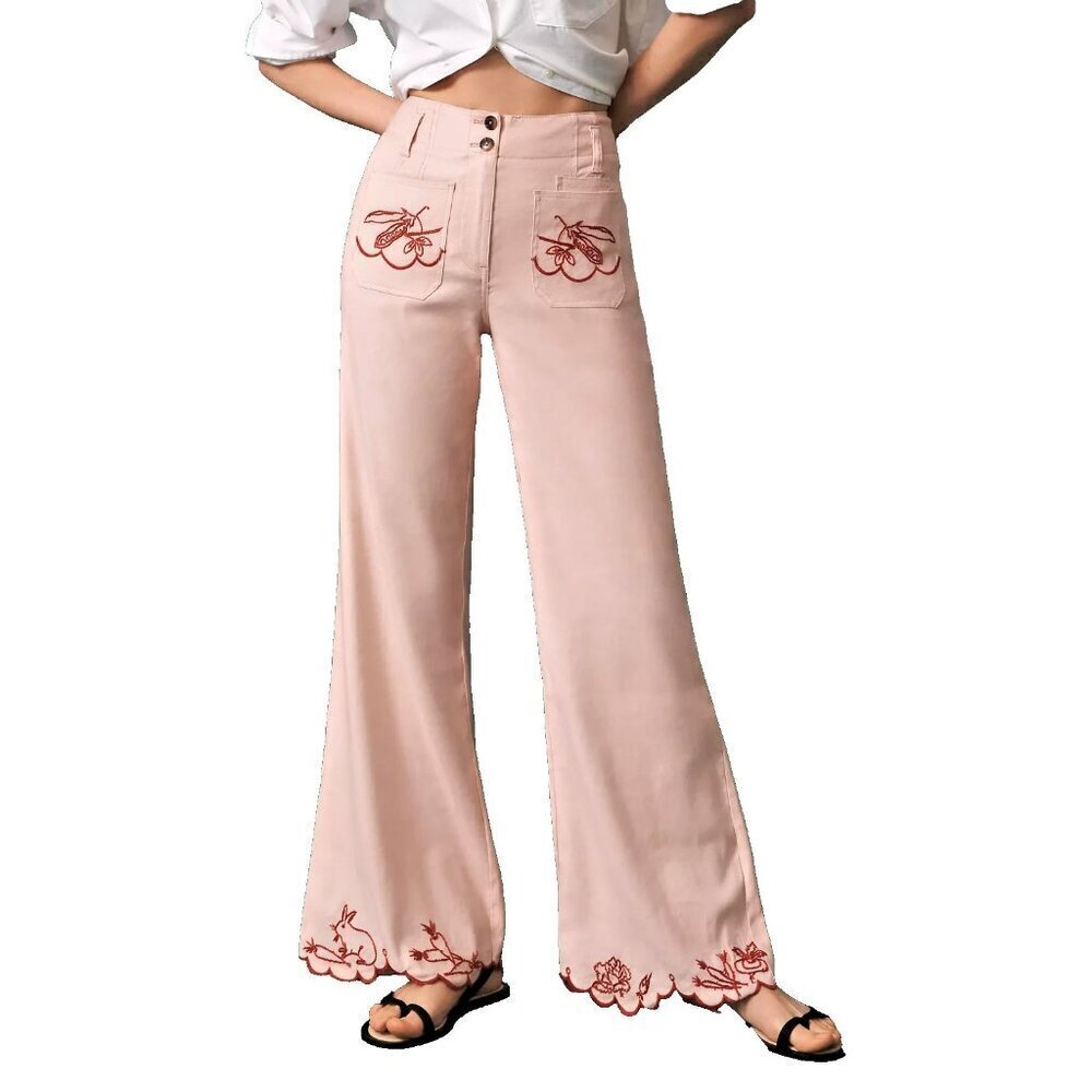 The Junie High-Rise Flare Pants by Maeve: Embroidered Edition 30 PETITE